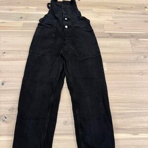 Mango woman's Sz XS Black denim overalls with adjustable straps #denim #overalls